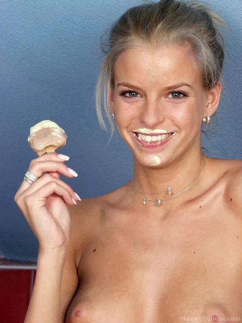 Thick European Blonde Eats Ice Cream Naked in the Kitchen – photo 7 of 21