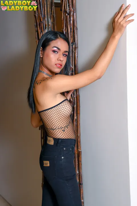 Asian Trans Woman Strips Nude and Strokes Her Cock – photo 1 of 16