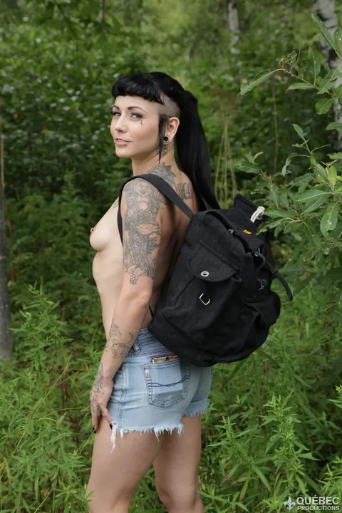 Lily Fatale: Brunette with Natural Tits and Tattoos Strips Out of Her Bikini Outdoors – photo 13 of 21