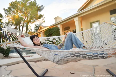 Nova Vixen: Brunette in Jeans Masturbates with a Dildo Outdoors – photo 8 of 20