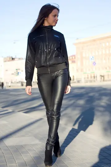 Michaela A – Petite European Brunette Strips Out of Her Leather Yoga Pants