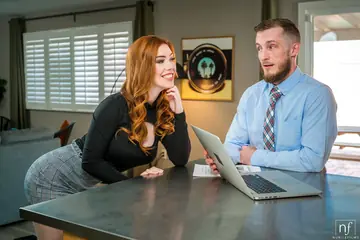 Busty Redhead MILF Spreads Her Legs and Fucks on the Sofa