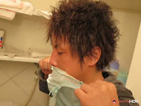 Shizuku Iori: Japanese Brunette Sucks and Strokes Cock in the Bathroom – photo 4 of 20