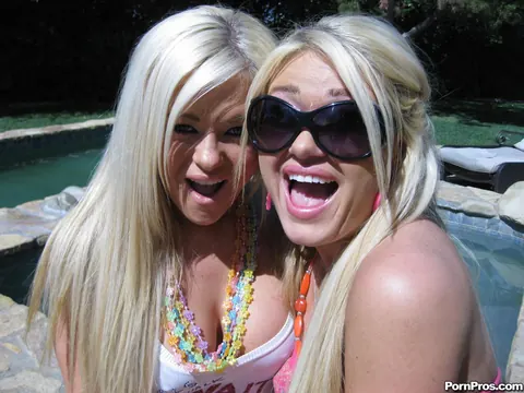 Cayden: Blonde MILF in Glasses Strips and Spreads Poolside – photo 5 of 17