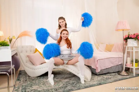 Lesya Milk & Nansy Small: Brunette and Redhead in Skirts Share a Threesome – photo 1 of 12