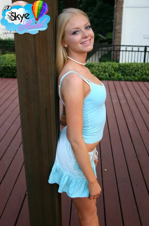 Skye Model: Blonde Amateur Flashes Her Butt Cheek in a Skirt Outdoors – photo 3 of 12