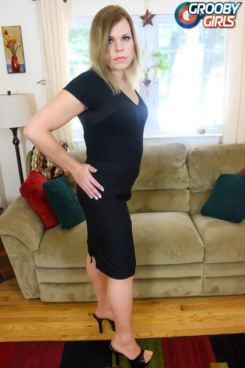 Curvy Trans Woman Undresses from Dress and Stockings – photo 2 of 16