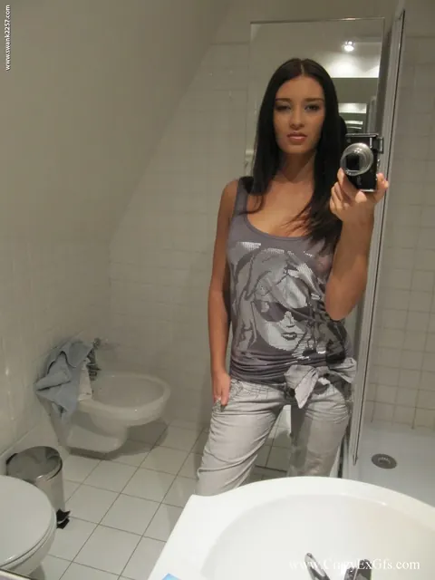 Busty Brunette Strips Out of Her Panties for Bathroom Mirror Selfies – photo 2 of 15