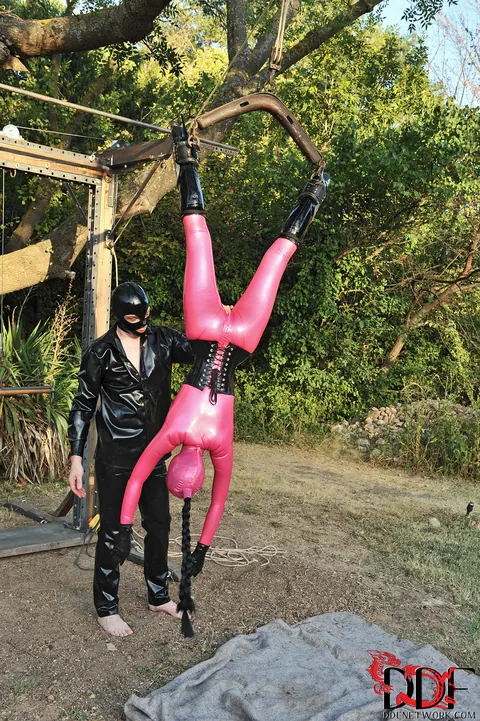 Latex Lucy: Brunette MILF in Latex Sucks Cock Deep While Bound – photo 10 of 21