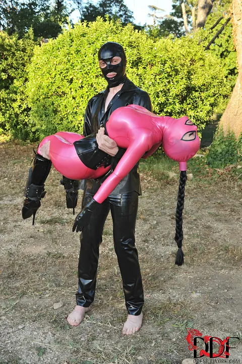 Latex Lucy: Brunette MILF in Latex Sucks Cock Deep While Bound – photo 1 of 21