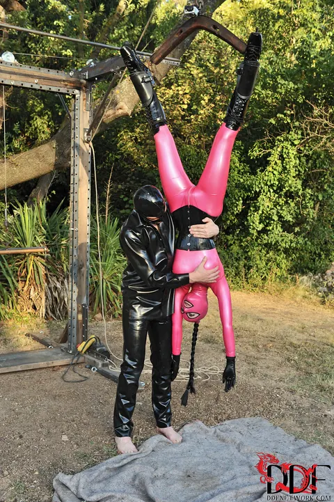 Latex Lucy: Brunette MILF in Latex Sucks Cock Deep While Bound – photo 8 of 21