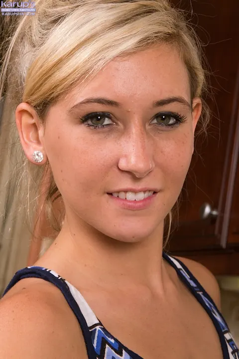 Lilly Banks: Amateur Blonde in Panties Spreads in the Kitchen – photo 1 of 16