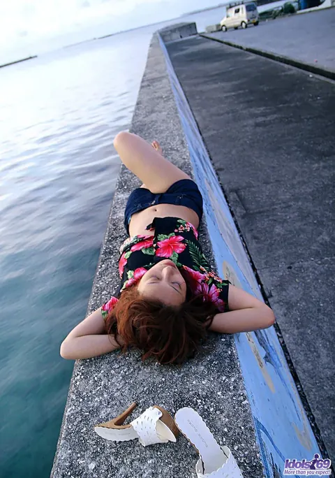 Nao Yoshizaki: Japanese Brunette in Heels Bares Her Big Natural Tits on the Beach – photo 14 of 16
