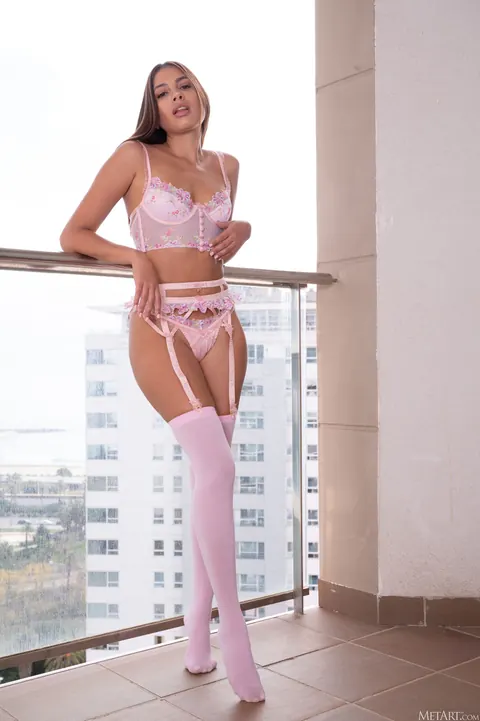 Tall Latina Brunette in Lingerie Spreads Her Pussy – photo 6 of 21
