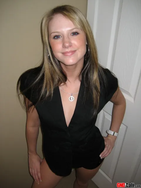 Blonde with Small Tits in Panties Poses by the Front Door – photo 1 of 12