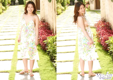 Yui Kurata: Asian Babe with Big Tits Strips Out of Her Dress Outdoors – photo 1 of 16