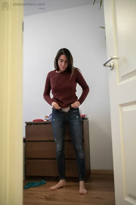 Brunette Undresses and Shows Her Nude Body in Everyday Outfit – photo 19 of 20