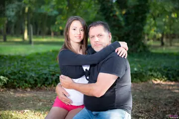 Busty Black-Haired Woman in Shorts Gets Fucked Anal Outdoors