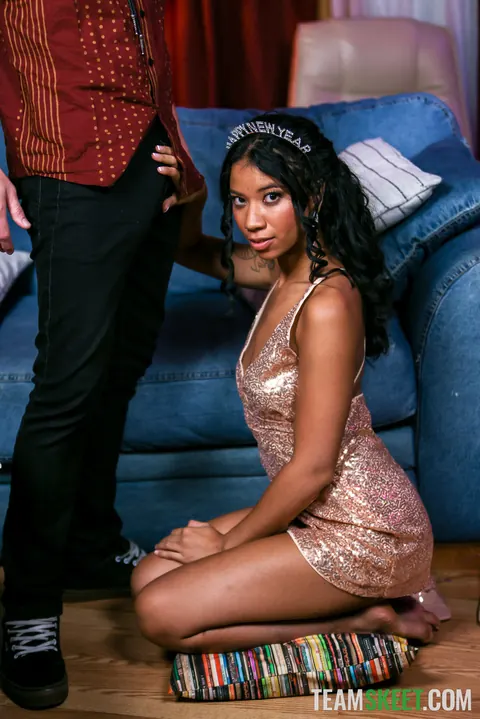 Ameena Green: Ebony Brunette Sucks and Rides White Cock in a Dress – photo 14 of 21