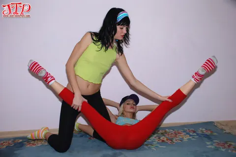 Brunette in Yoga Pants and Socks Strips for Lesbian Oral and Fingering – photo 3 of 20