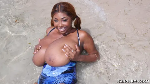 Rachel Raxxx: Ebony BBW with Big Natural Tits Fucks in Her Bikini on the Beach – photo 15 of 21