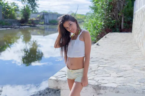 Karin Torres: Slim Latina Brunette Fingers Herself Outdoors in a Bikini – photo 5 of 16