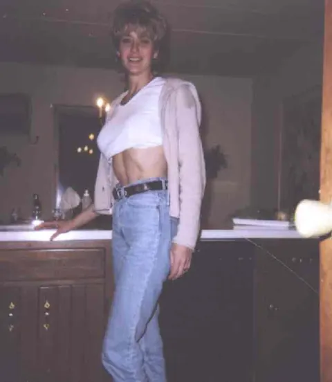 Tracy Lick: Tall Mature Blonde in Lingerie and Jeans Pulls Her Panties Aside – photo 2 of 18