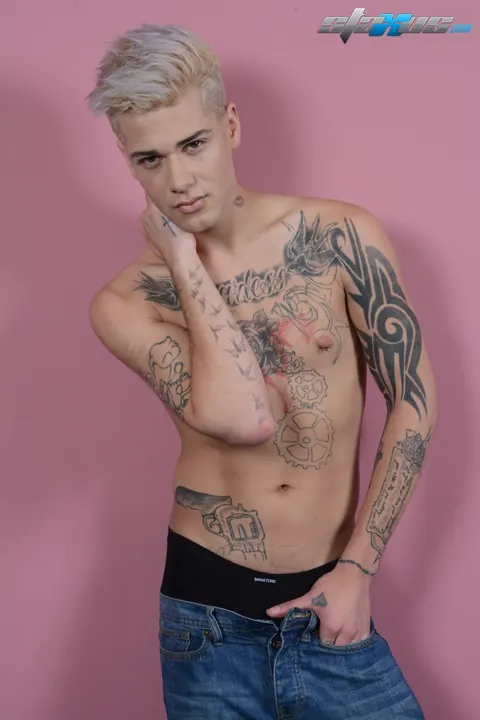Tattooed Blonde Twink Flaunts His Body and Hard Cock – photo 5 of 21
