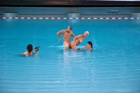 Laia Prats: Blonde PAWG and Brunette Latina Share a Guy Poolside – photo 3 of 15