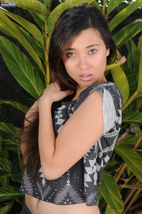 Anika Love: Petite Asian Brunette Strips and Spreads Her Shaved Pussy Outdoors – photo 2 of 21