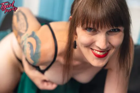 Tattooed Trans MILF Strips and Plays with a Dildo – photo 3 of 16