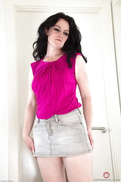 Andrea Foster: Thick Brunette MILF Fingers Her Hairy Bush in Lingerie – photo 1 of 16