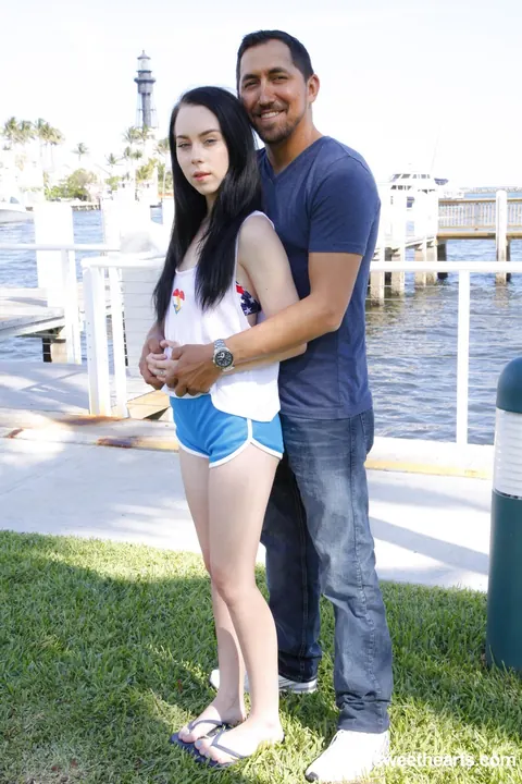 Bambi Black: Skinny Brunette in a Bikini and Shorts Rides Cock Poolside – photo 1 of 21