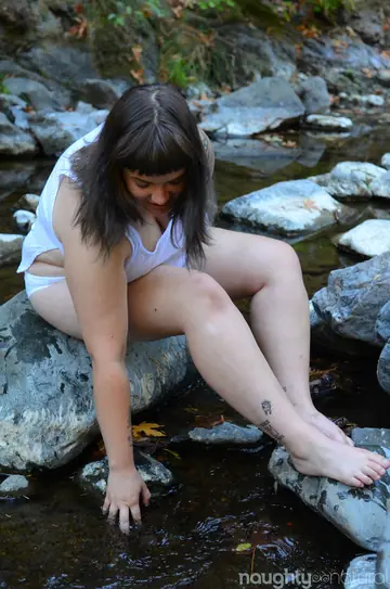 Busty Curvy Woman in Panties Fingers Her Hairy Pussy Outdoors