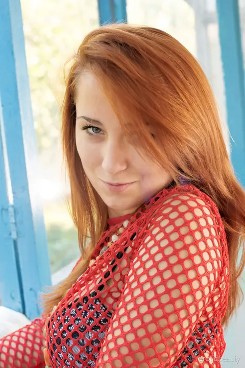 European Redhead with Big Tits Flashes Her Hard Nipples and Spreads – photo 1 of 16