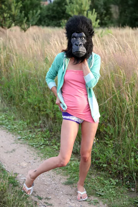 Woman Kisses and Fucks Gorilla-Suited Man Outdoors – photo 10 of 20