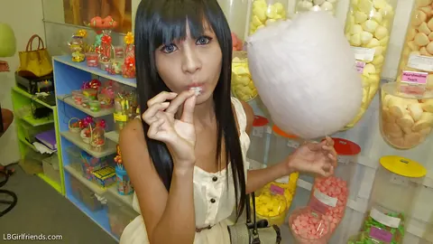 Asian Trans Woman in Heels Eats Cotton Candy and Poses Nude – photo 3 of 16