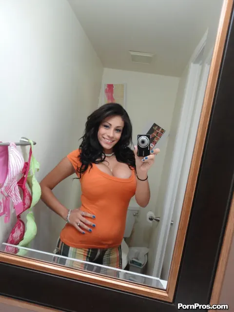 Jamie Valentine: Redhead Latina MILF Displays Her Big Tits and Ass in the Bathroom – photo 3 of 17