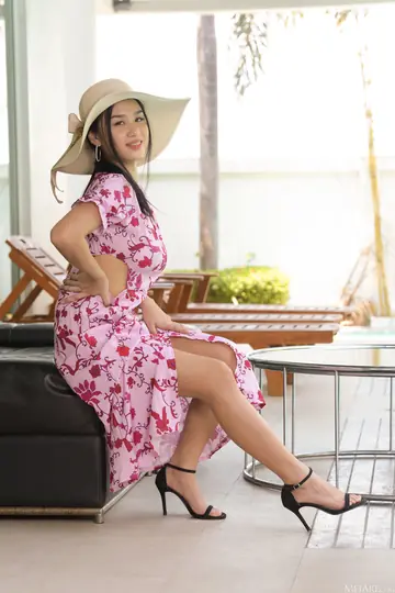 Busty Thai Brunette Shows Her Hairy Pussy in a Dress and Heels