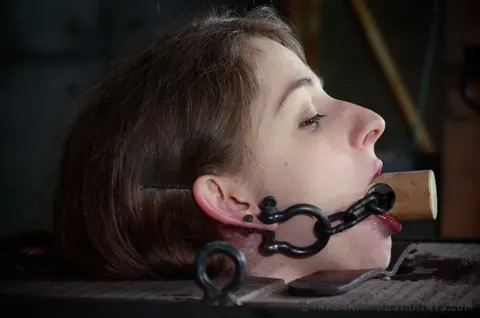 Willow Hayes: Brunette in a Skirt Stands Bound in Bondage with Natural Tits Exposed – photo 14 of 16