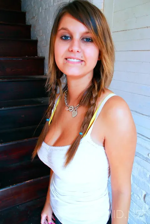 Britt Phillips: Thick Amateur Brunette in Pigtails Strips Off Her Jeans to Show Her Big Tits – photo 5 of 16