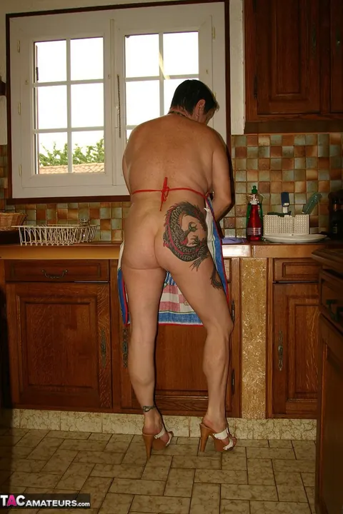 BBW MILF Strips in the Kitchen and Fingers Her Hairy Pussy – photo 8 of 20