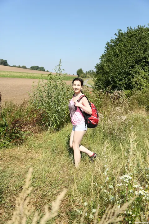 Daphne J: European Brunette Strips and Fingers Her Pussy Outdoors – photo 3 of 21