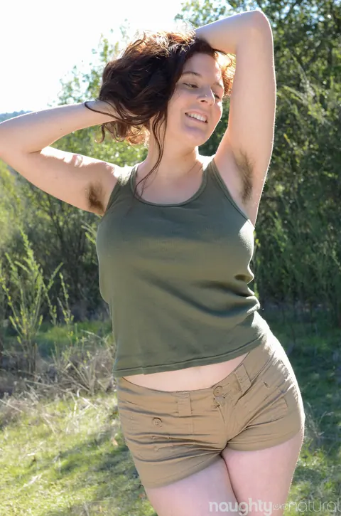 Eleanor Rose: Redhead in Socks Spreads Her Hairy Pussy Outdoors – photo 1 of 21