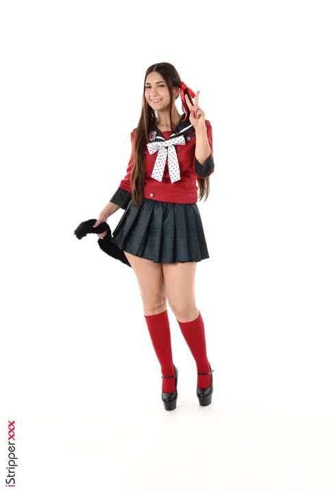 Moona Snake: Brunette in a Skirt and Stockings Uses a Dildo for Anal – photo 1 of 15