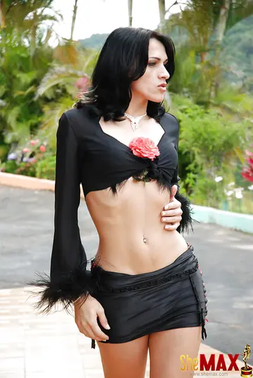 Brunette Trans Woman Strips Outdoors and Strokes Her Cock