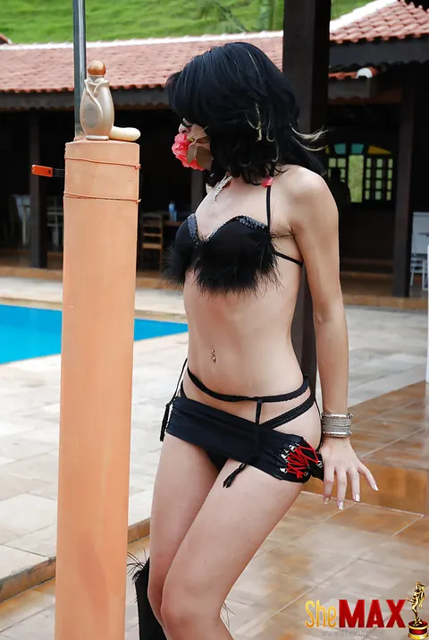 Brunette Trans Woman Strips Outdoors and Strokes Her Cock – photo 4 of 16