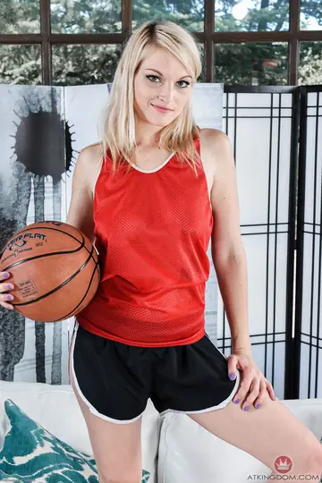 Blonde with Big Natural Tits Strips Out of Her Shorts in the Gym and Spreads