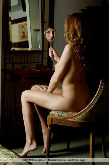 Busty Blonde European Spreads Her Hairy Pussy by the Mirror