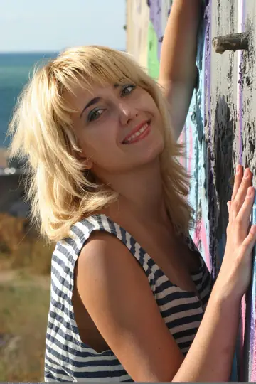 European Blonde with Short Hair Strips Nude and Spreads Her Pussy